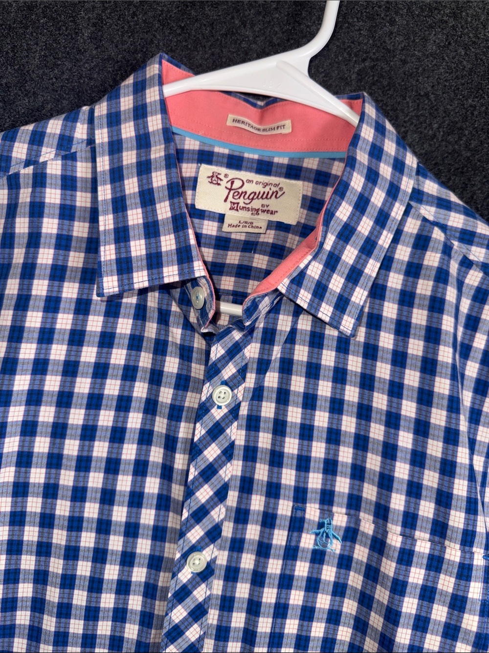 Original Penguin Blue & White Check Button-Down Shirt with Coral Trim